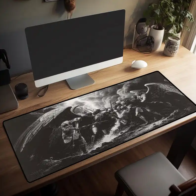 Epic Gothic Battle Mouse Pad | Angels vs Demons Desk Mat | Dark Fantasy Office & Gaming Mat