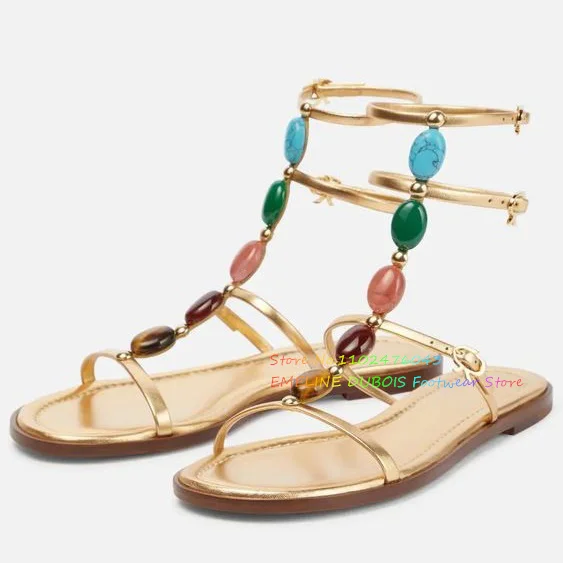 Open Toe Slingback High Heel Sandals Colorful Gemstone Buckle Strap Sandals Summer New Sexy Elegant Party Dress Runway Shoes