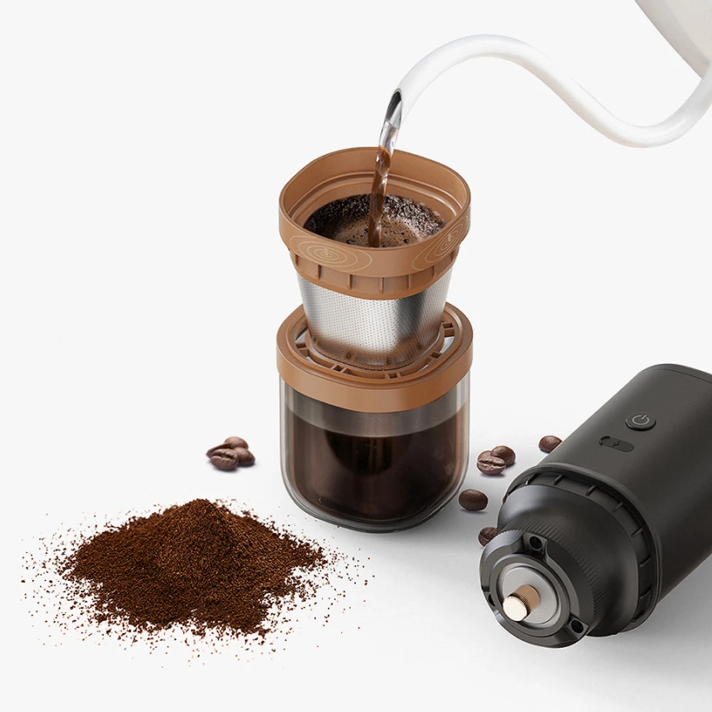 Electric Coffee Grinder Pour Over Coffee Maker Coffee Cup 3 in 1 Stainless Steel Adjustable Coffee Grinder Dripper Filter Cup