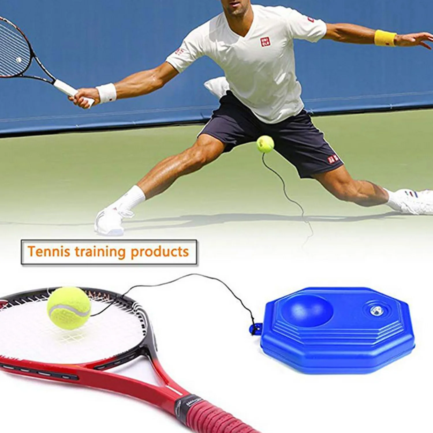 Tennis Trainer Singles Training Self-Study Practice Rebound Ball Tools Kit Baseboard with Rope Ball for Kids Adult Beginner