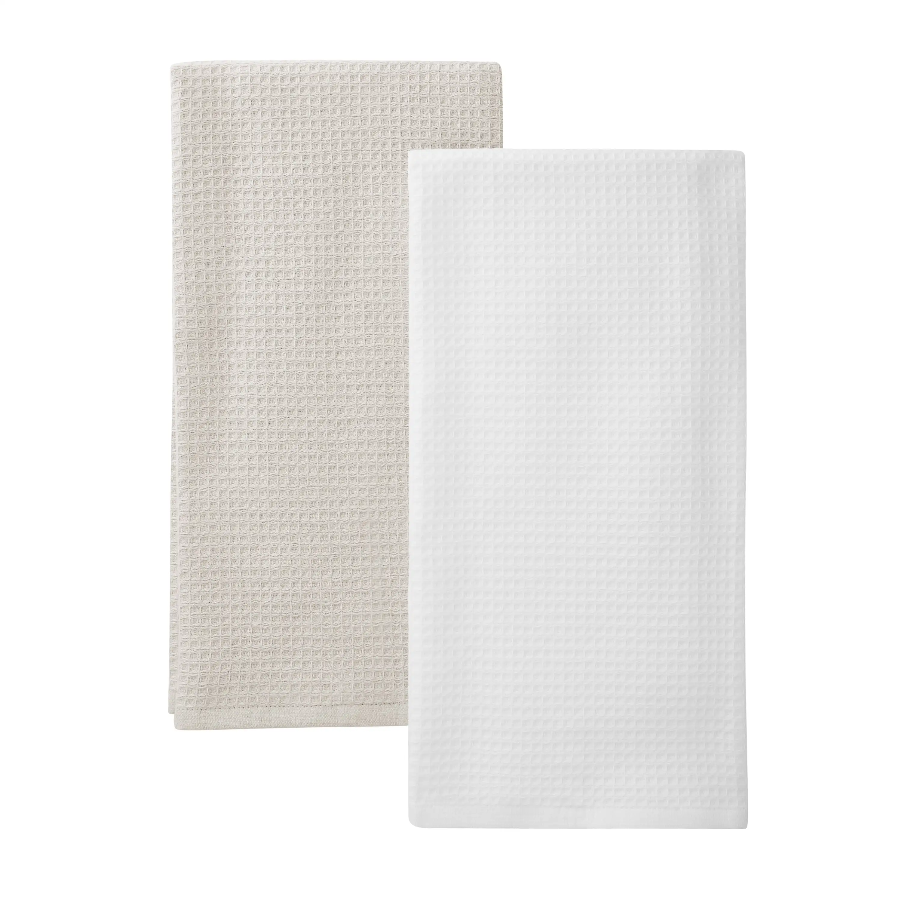 Papiro-beige Algodón Tejido Tipo Gofre Toallas de Cocina de Gran Tamaño de Doble Uso، Paquete de 4