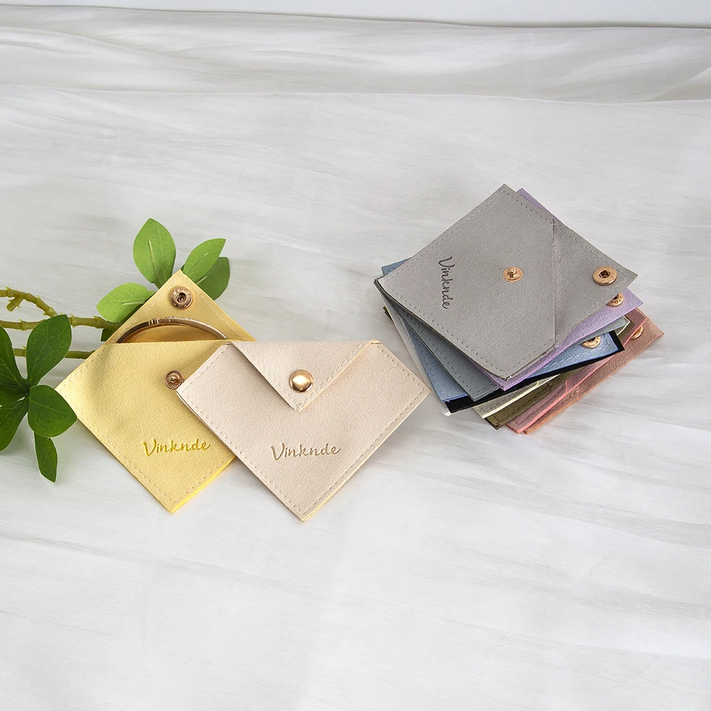 

New Valentine's Day Gift Storage Jewelry Bag Custom Logo 50Pack 3x3inch Triangle Microfiber Velvet Earring Bracelet Ring Pocuh