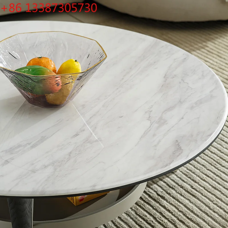 

New microcrystalline stone round coffee table side table combination small apartment modern and simple