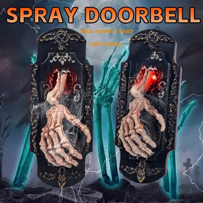

Halloween Decorations Funny Doorbell Induction Spray Door Lock Emitting Sound Light Haunted House Arrangement Terrifying Pendant