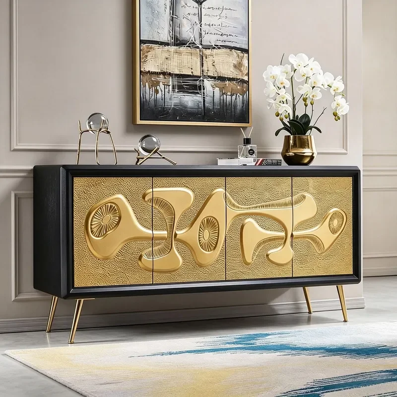 American Style Porch Cabinet Multi-functional Dining Sideboard Living Room Decorative Storage Cabinet Neoclassical 3D Carving
