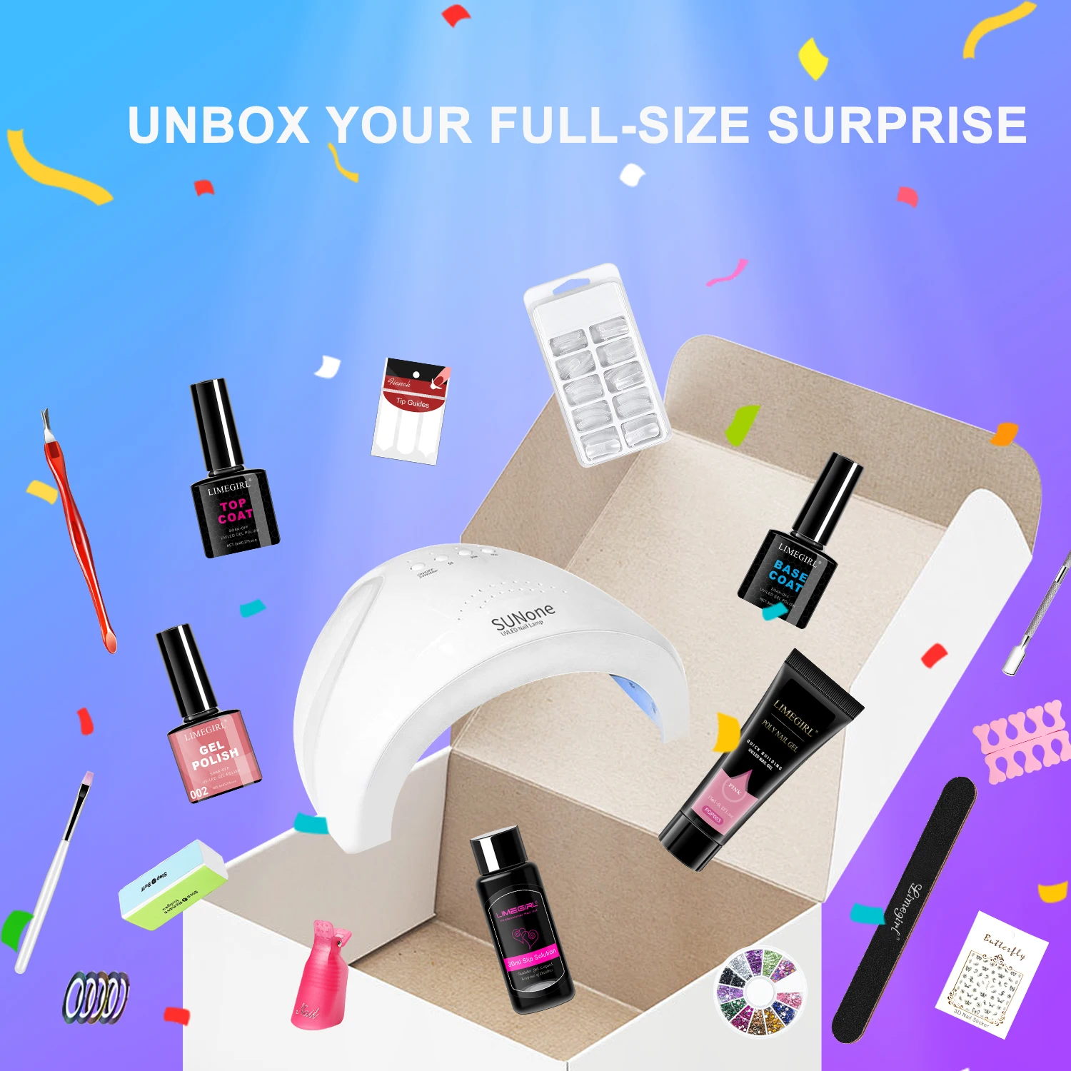 LIMEGIRL Gel Nail Polish Kit UV Soaking Gel Primer Polish Manicure Kit with UV LED Lamp Dryer Semi-Permanent Gel Varnish Kit Nails Extension Gel Acrylic Nail
