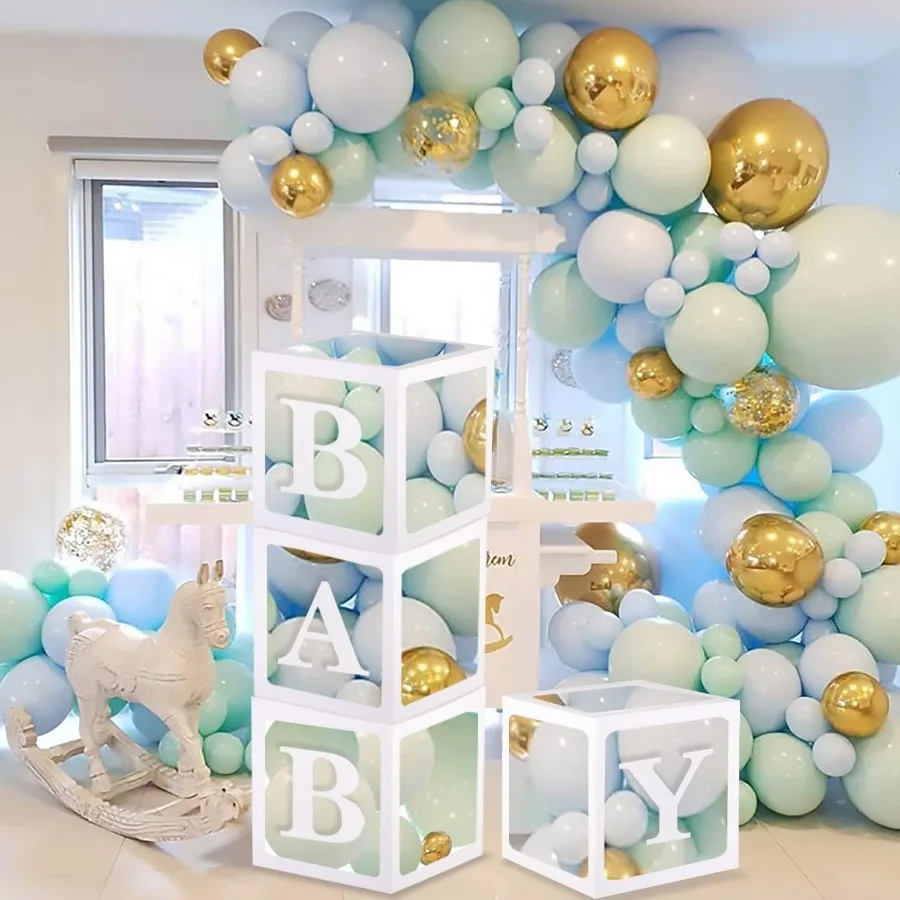 White Clear Baby Boxes with Baby Lette Party Decoration Transparent Ballon Boxes Backdrop Baby Shower Birthday Party Gender Rev