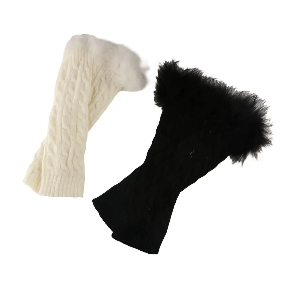 Streetwear Elastic Y2K Warm Sleeves Long Mittens Lace Feather Knitted Arm Warmers Sweet Korean Style Fingerless Gloves JK