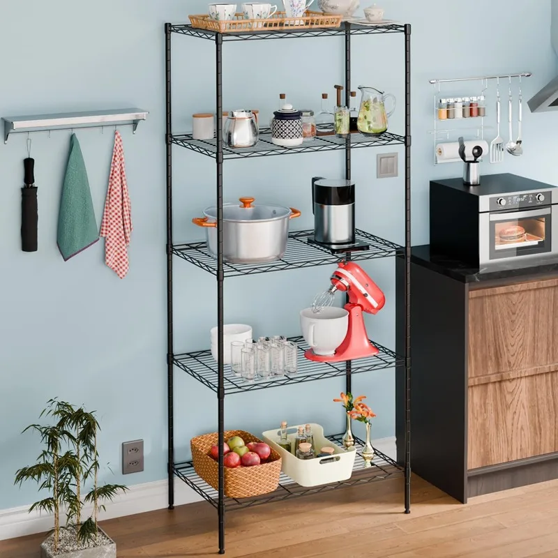 Large Wire Shelving Unit 5-Tier Metal Storage Shelves Heavy Duty Garage Shelving Adjustable Storage Shelf Rack with Leveling