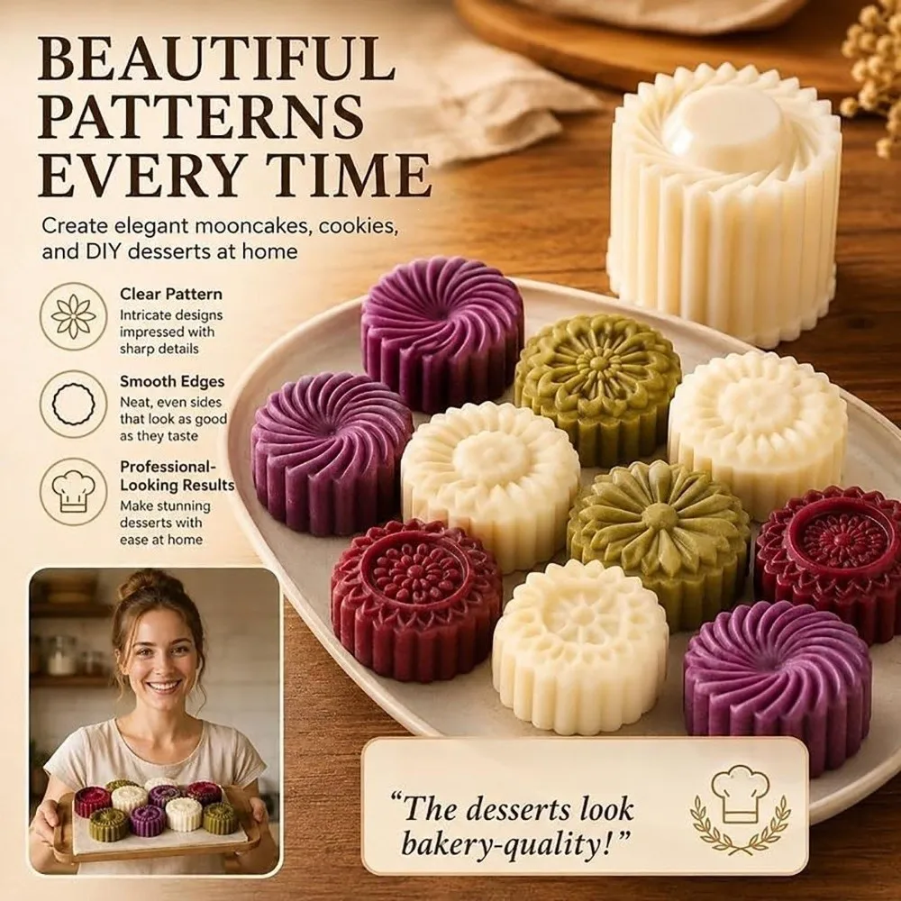 Double‑Sided Hand Press Mooncake Mold Non-Stick Detachable Dessert Baking Mold Interchangeable Pattern Flower Petal