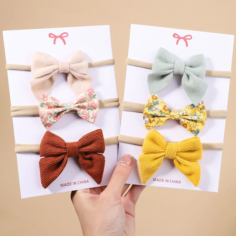 3Pcs/Set Baby Sweet Print Bow Headbands for Girl Newborn Soft Elastic Hair Band Nylon Band Infant Headwear Baby Hair Accessories