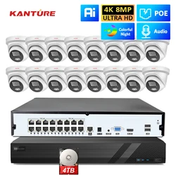 KANTURE 16CH 4K POE NVR CCTV Security Camera System 8MP Colorful Night Vision Indoor Outdoor Audio Video Surveillance Kit