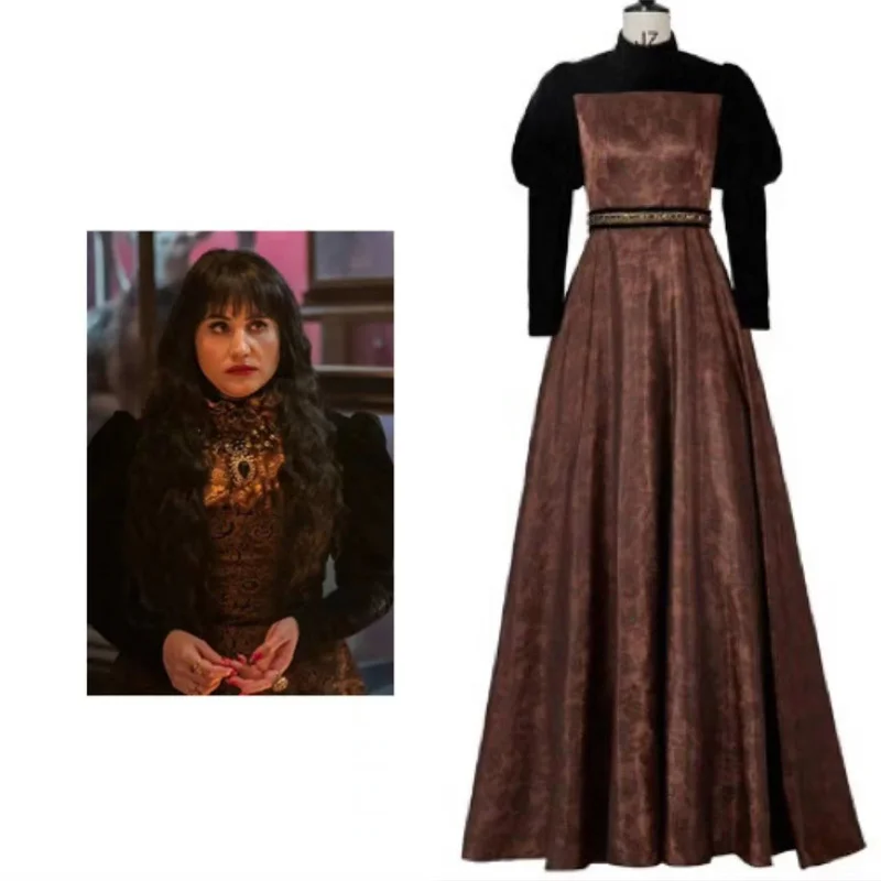 

TV What We Do in the Shadows Nadja Cosplay Costume Gothic Velvet Satin Women Vampire Dress Halloween Carnival Outfits