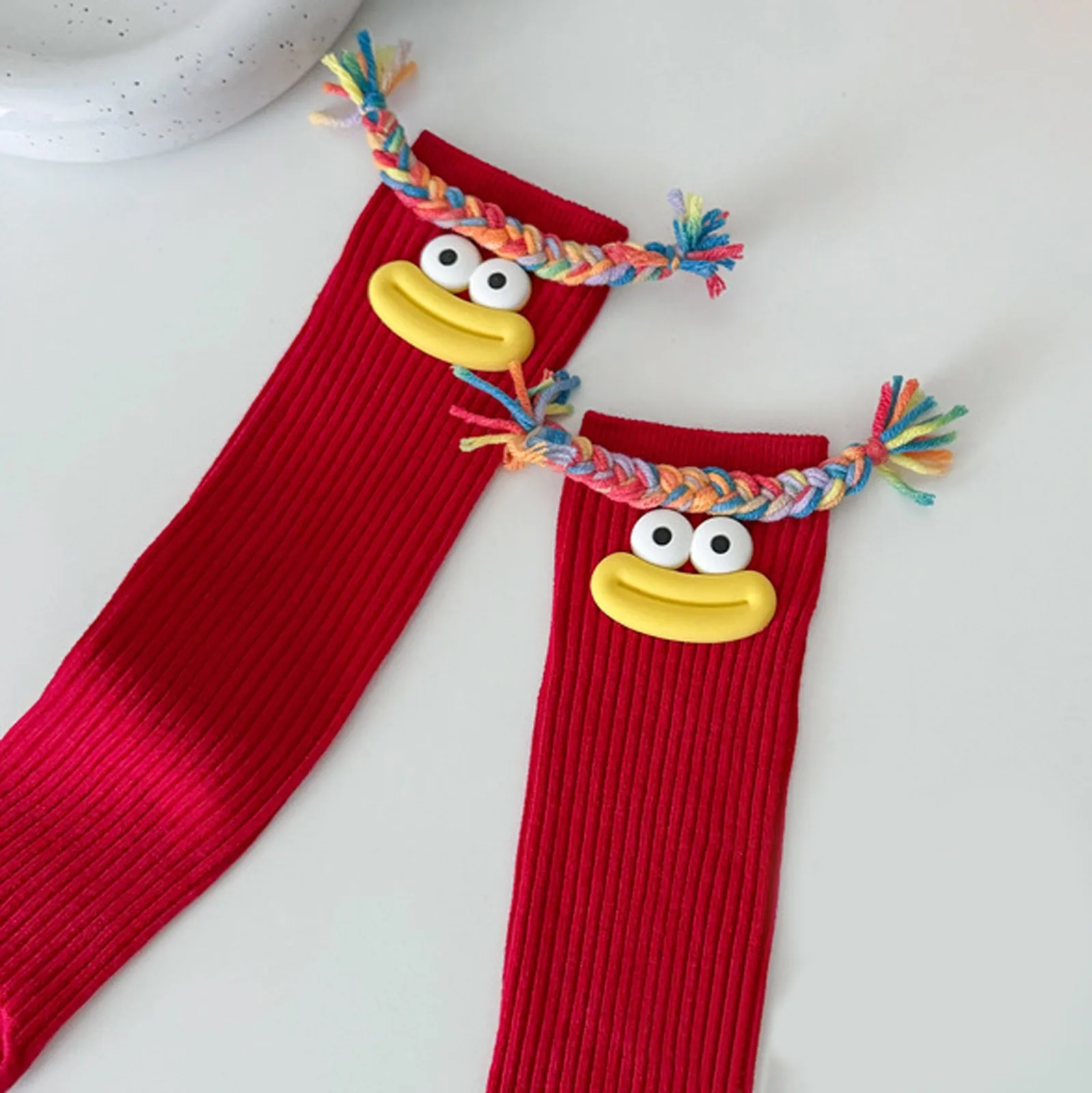 Frau Mittlere Länge Kawaii Cartoon Bunte Socke Mädchen Großen Mund Zöpfe Lustige Baumwolle Lange Socken Weibliche Nette Über Knie Hohe Strümpfe – Detail 19