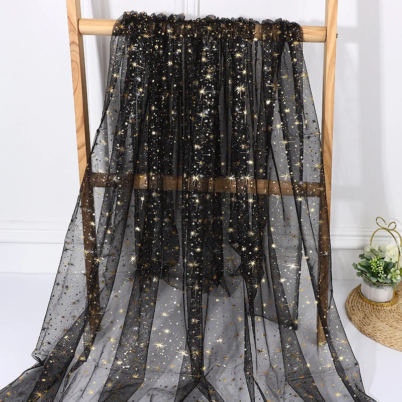 Soft Gold Star Printed Tulle Fabric Shiny Mesh Material for DIY Headwear Children Apparel Table Cover & Gift Box Decoration