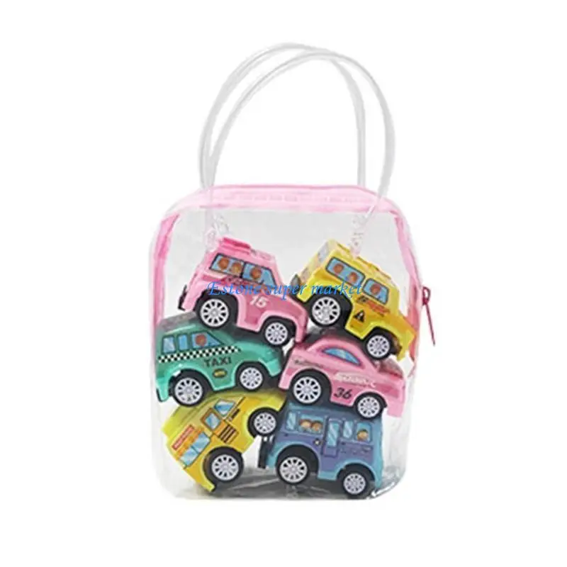 

090B 6pcs Small Pull Back Toy Construction Car Set NoBattery Needed for Toddler Play