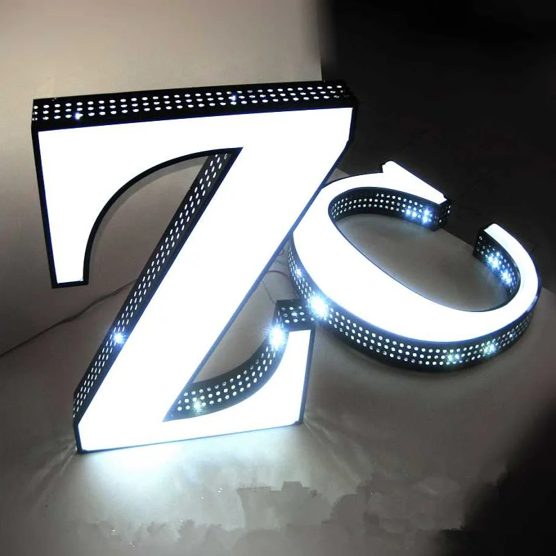 Factory Outlet Logotipo personalizado con iluminación frontal y iluminación lateral, señales personalizadas, letreros de letras LED con nombre de