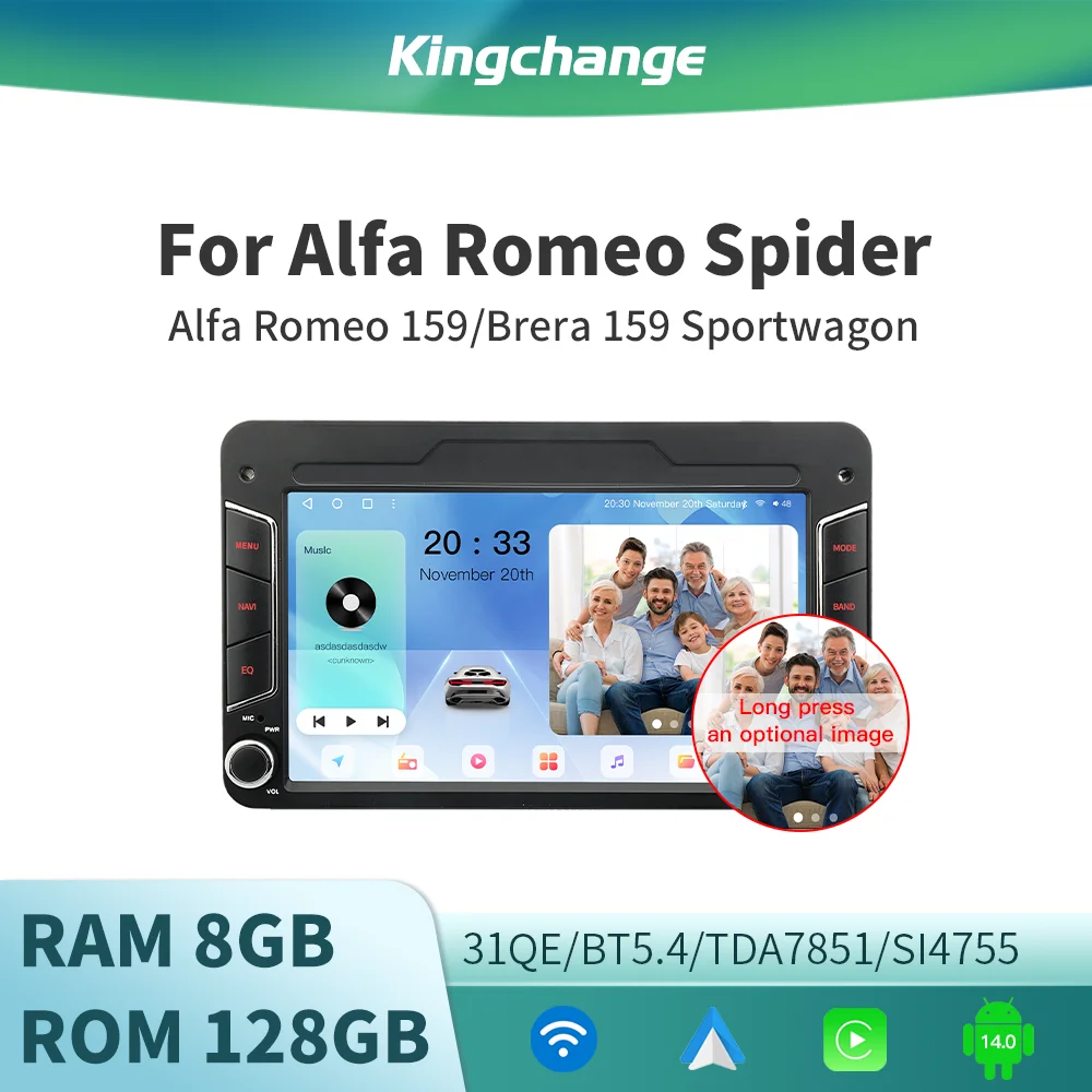 

Kingchange Android 14 7 "2 Din автомобильное мультимедийное радио стерео для Alfa Romeo Spider/Brera Sportwagon CarPlay Auto GPS SWC 360