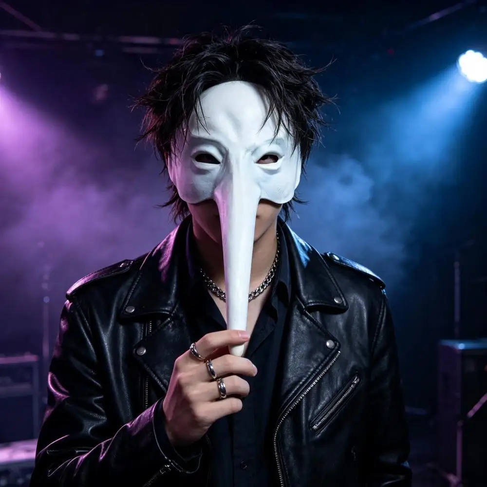 Rock Star Mask Latex Long Nose Heavy Metal Horror Performer Mask Music Festival Dark Rocker Halloween Cosplay Costume Props