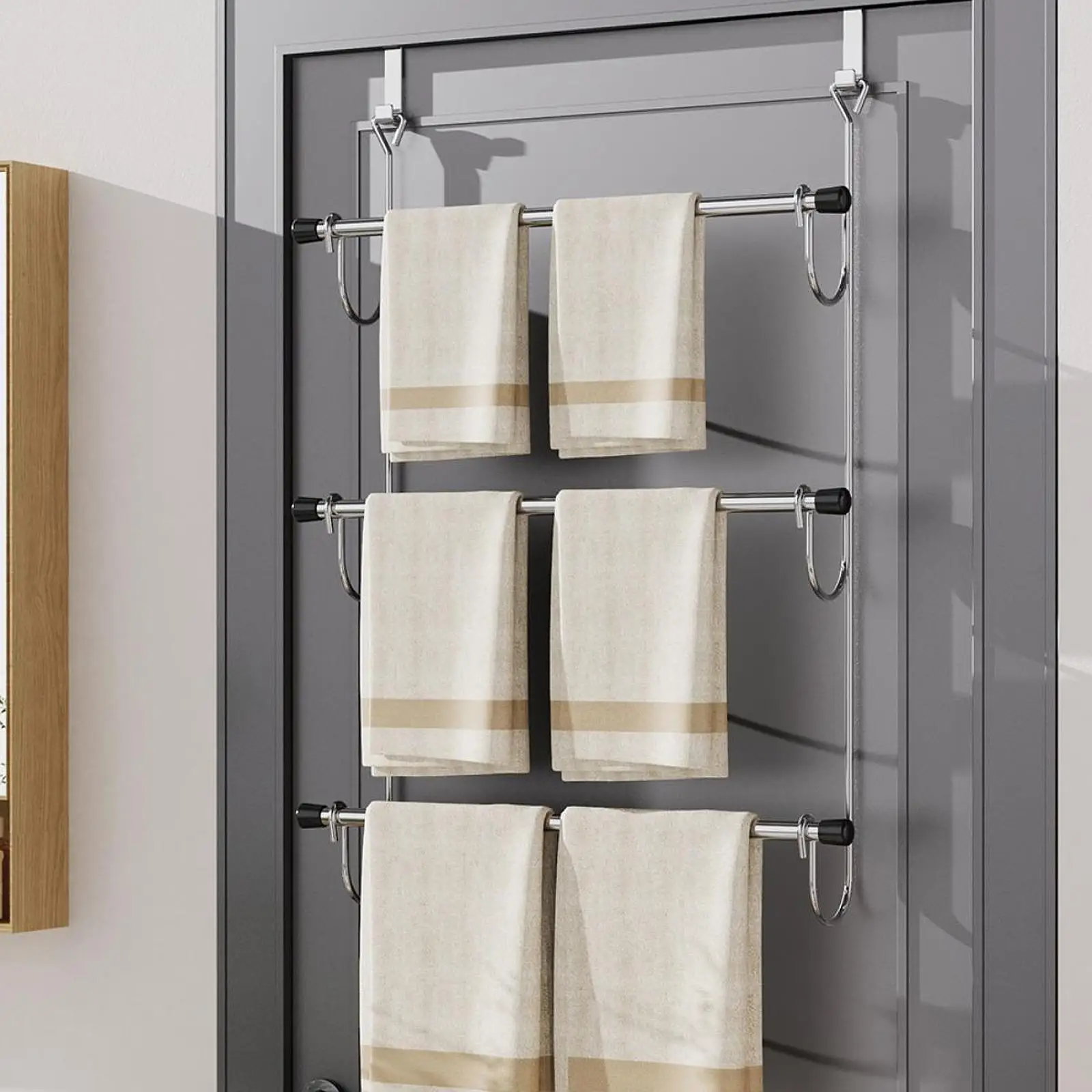 Door Towel Bar Space Saving Triple Towel Rack Iron Hanging Holder Bathroom Accessory for Laundry Room