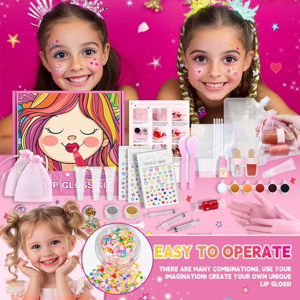 Lakerain เด็ก DIY ลิปกลอสชุดเครื่องมือที่สมบูรณ์และใช้งานง่าย DIY ลิปสติกลิปกลอสแต่งหน้าเครื่องมือของขวัญวันเกิดหญิง