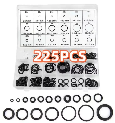 225Pcs O-Ring Assortment 18 SizeO-Ring Seal Assortment Kit Black Nitrile Rubber Gasket Set or Plumbing Automotive Faucet Repair