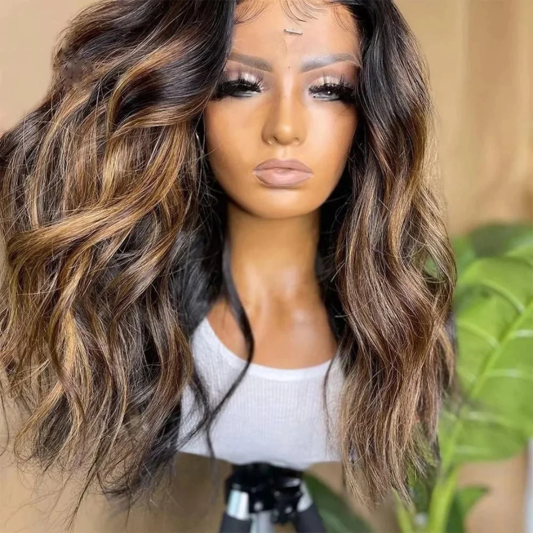 

Highlight Chocolate Brown Wigs Female Long Loose Wave Synthetic Lace Frontal Wigs Fluffy 13*4 HD Transparent Lace Wigs Cosplay