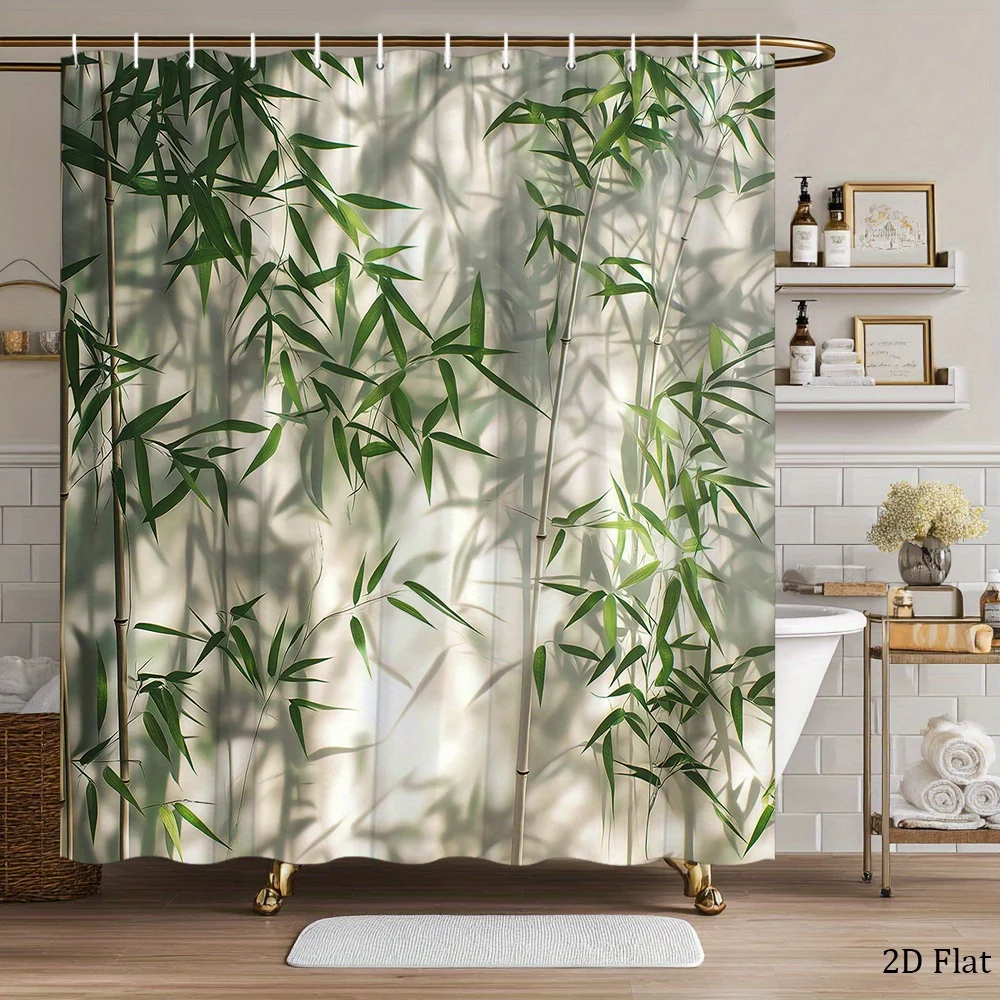 

Tropical Bamboo Leaf Shower Curtain Waterproof Green Bathroom Decor Curtain 180x200cm Modern Nature Print