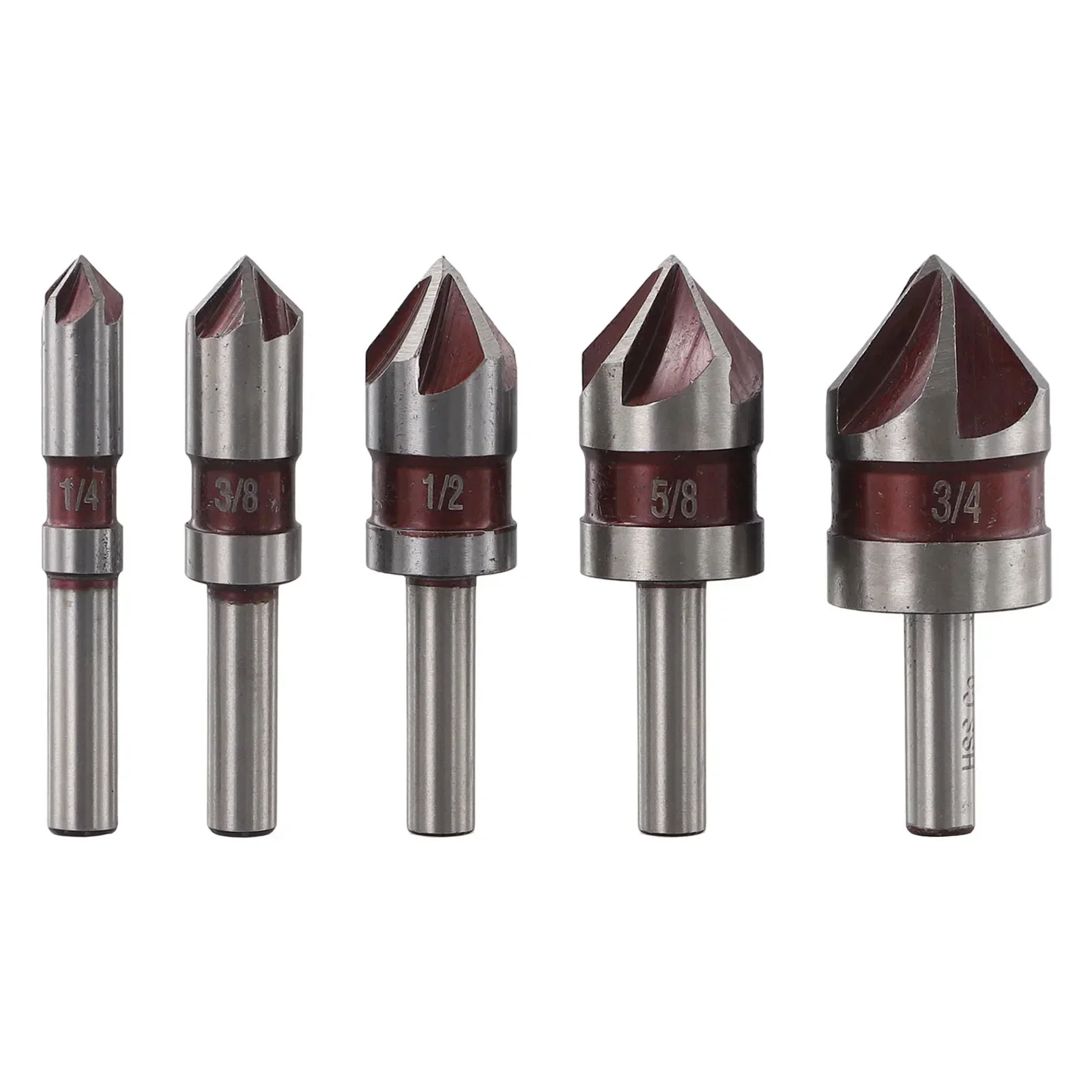 

5 Flute Countersink Drill Bits 5Pcs Set for Woodworking M35 HSS CO 5% Drill Bits with 1/4 3/8 1/2 3/4 5/8 Sizes