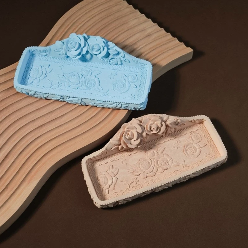 Silicone Rose Embossing Tray Mold Earring Tray Moulds Dish Crafting Molds