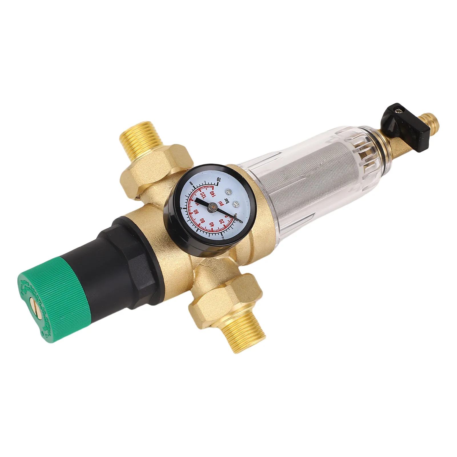 

Регулятор давления воды с фильтром обратной промывки и измерителем 1/2 дюйма DN15 Многоразовый латунный редукционный клапан