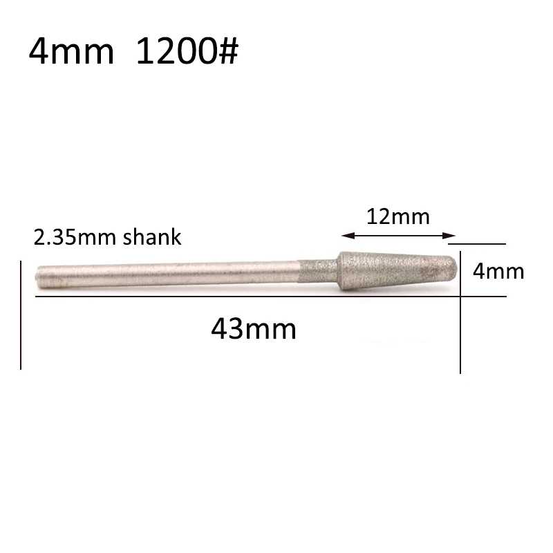 5pcs 1-4mm Diamond Grinding Head 2.35mm Shank Round Cone Drill Bits Burr Polishing Engraving Bit for Dremel Rotary Tool B Needle