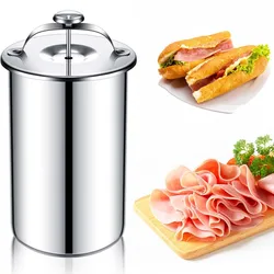 1pc 304 Stainless Steel Meat Pressing Barrel with Snap-On Lid and Real-Time Thermometer - for Efficient Ham Making