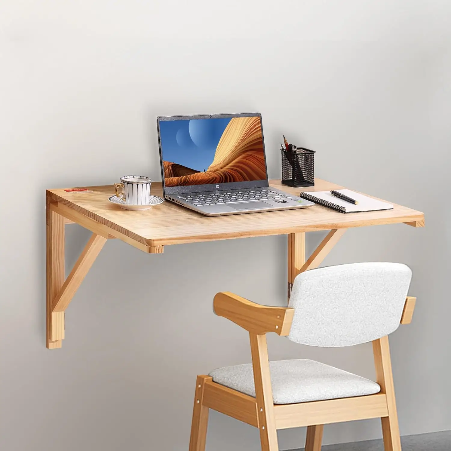 Wall Mounted Folding Table, Wall Mounted Drop Leaf Tables, Solid Wood Floating Desk for Dining, Laundry Room, Office