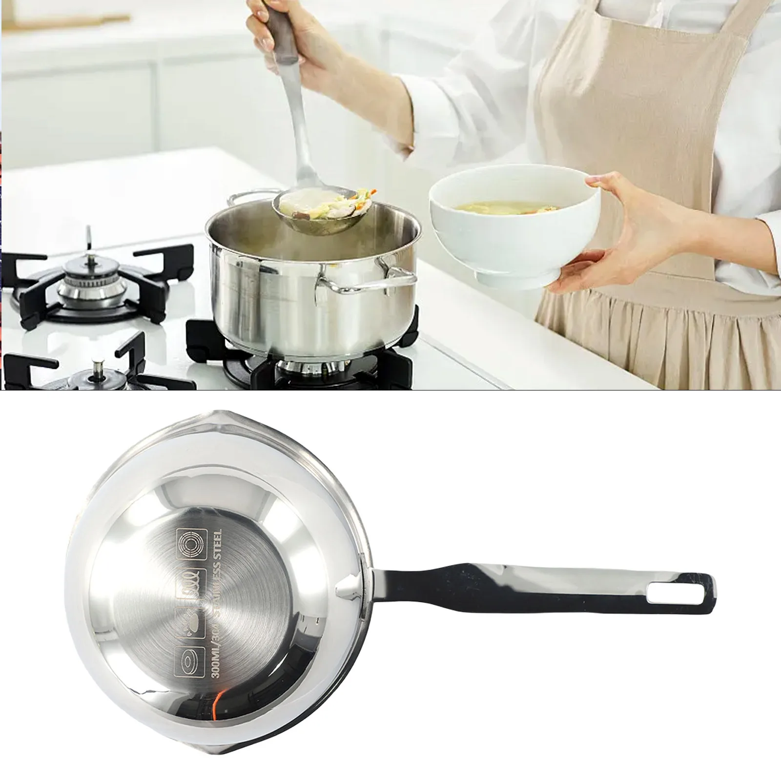 

1pcs 150/300ml Small Stainless Steel Milk Pot Frying Pan Oil Splashing Pot Thick Kitchen Tools For Boiling Sauce Pan