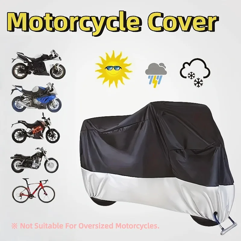 

All-Season Motorcycle Cover UV-Resistant Black Silvery with Anti-Theft Lock Holes Storage Bag Outdoor Motorcycle Bike Storage