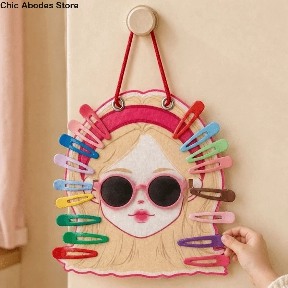 Wall Hanging Glasses Hair Clip Holder Kawaii Space Saving Cartoon Girl Glasses Holder Felt Hairclip Storage Holder Bedroom
