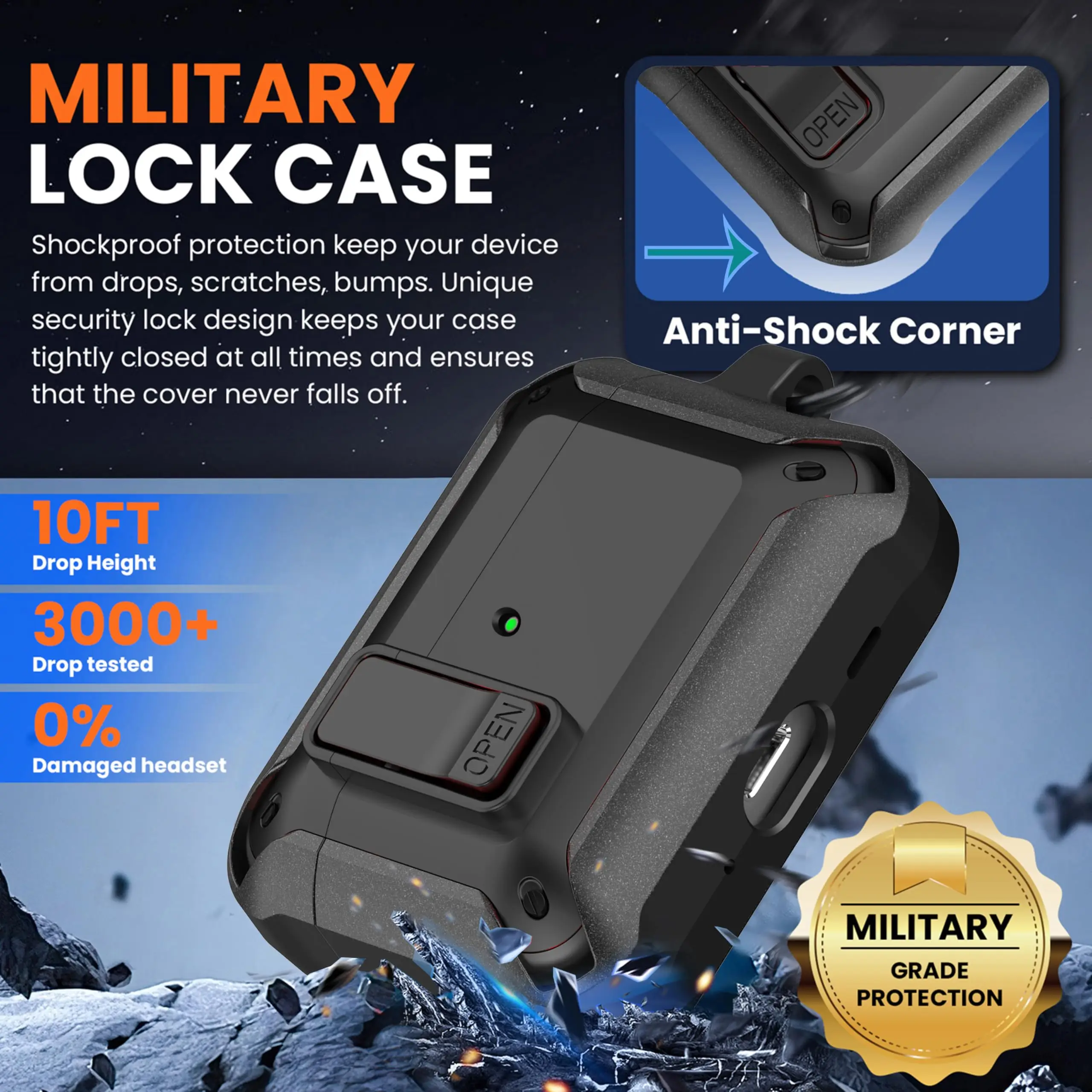 for AirPods Pro 3 Case Secure Lock 2025 Shockproof Protective Case Cover with Cleaning Kit&keychain Case for AirPods Pro 3 Men