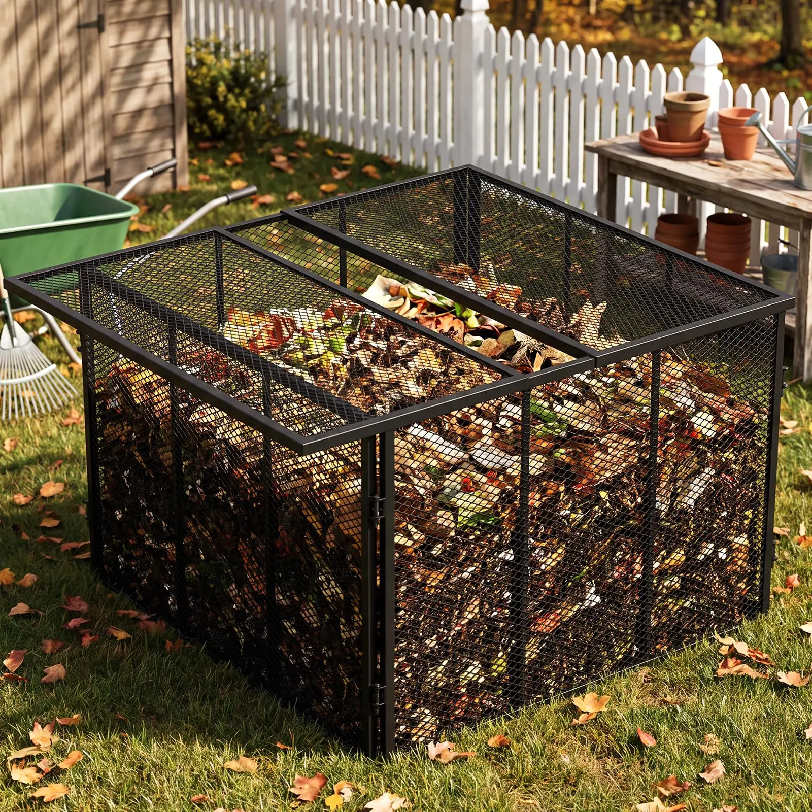 Large Metal Compost Bin Outdoor with Lid, 166 Gallon Black