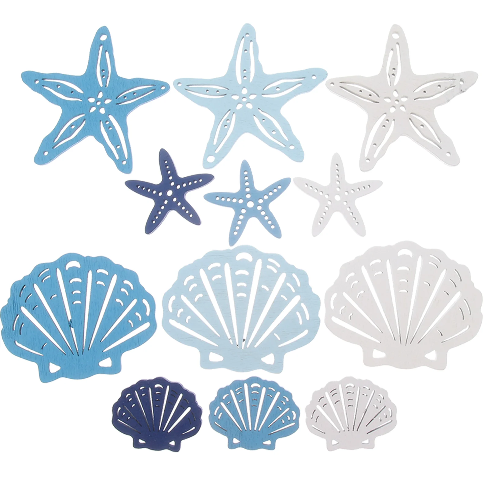 136 Pcs Ocean Animal Wood Slices Decor 52x50mm Sea Star 52x42mm Shell Realistic Mediterranean Hanging naments Home