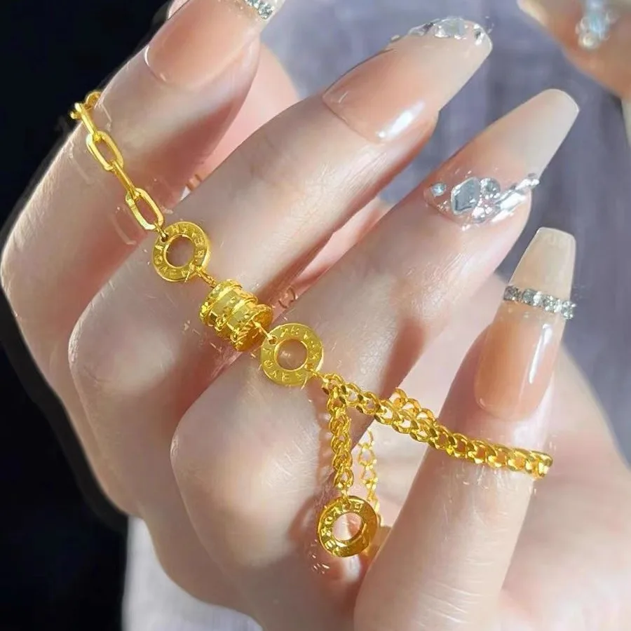 

24K Gold Women's Slim Waist Bracelet | AU999 Pure Gold, streamlined hollow gold column, diamond - set, luxurious & elegant