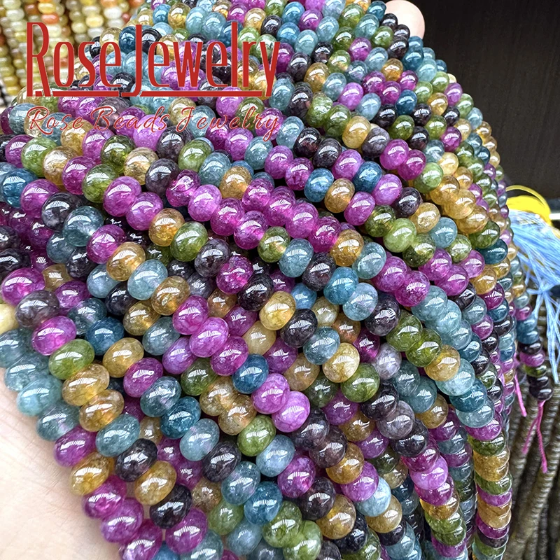 Natural Stone Colorful Tourmaline Abacus Round Loose Space Beads For Jewelry Making Beadwork DIY Bracelet Necklace 2x4mm 15\