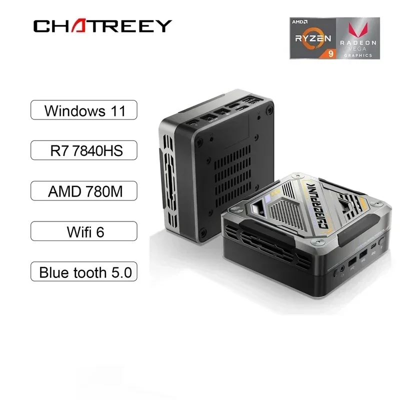 Chatreey AN3 Mini PC R7 7840HS 780M  8845HS Colorful Lighting Gaming Desktop Computer Wifi6 BT 5.0