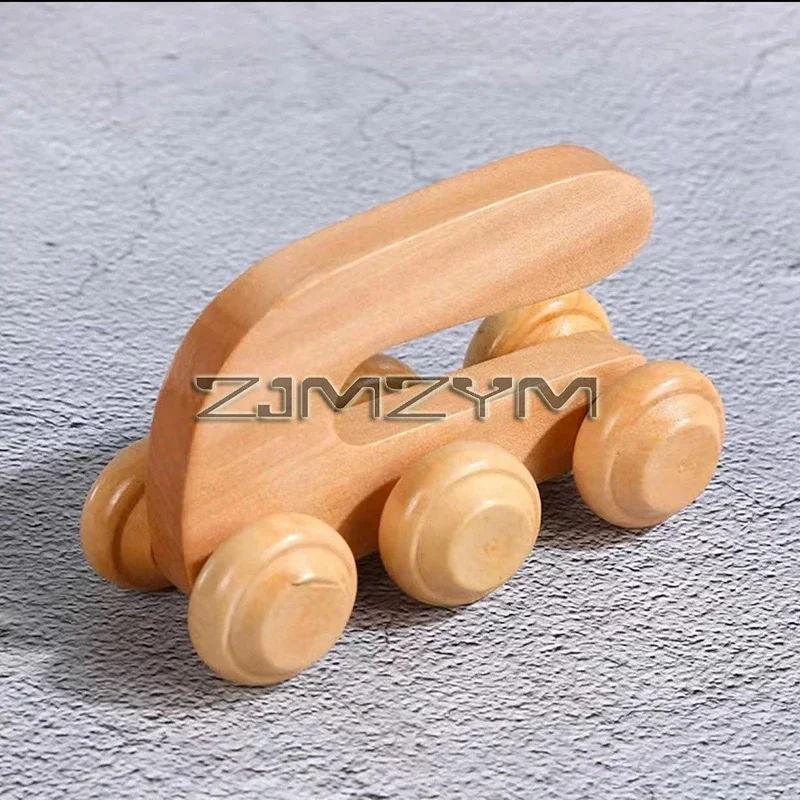 U-handle 6 Wheels Roller Massager Wooden Therapy Body Massage Tool For Foot Face Shoulder Neck Hand Body Soothing Massage Tool