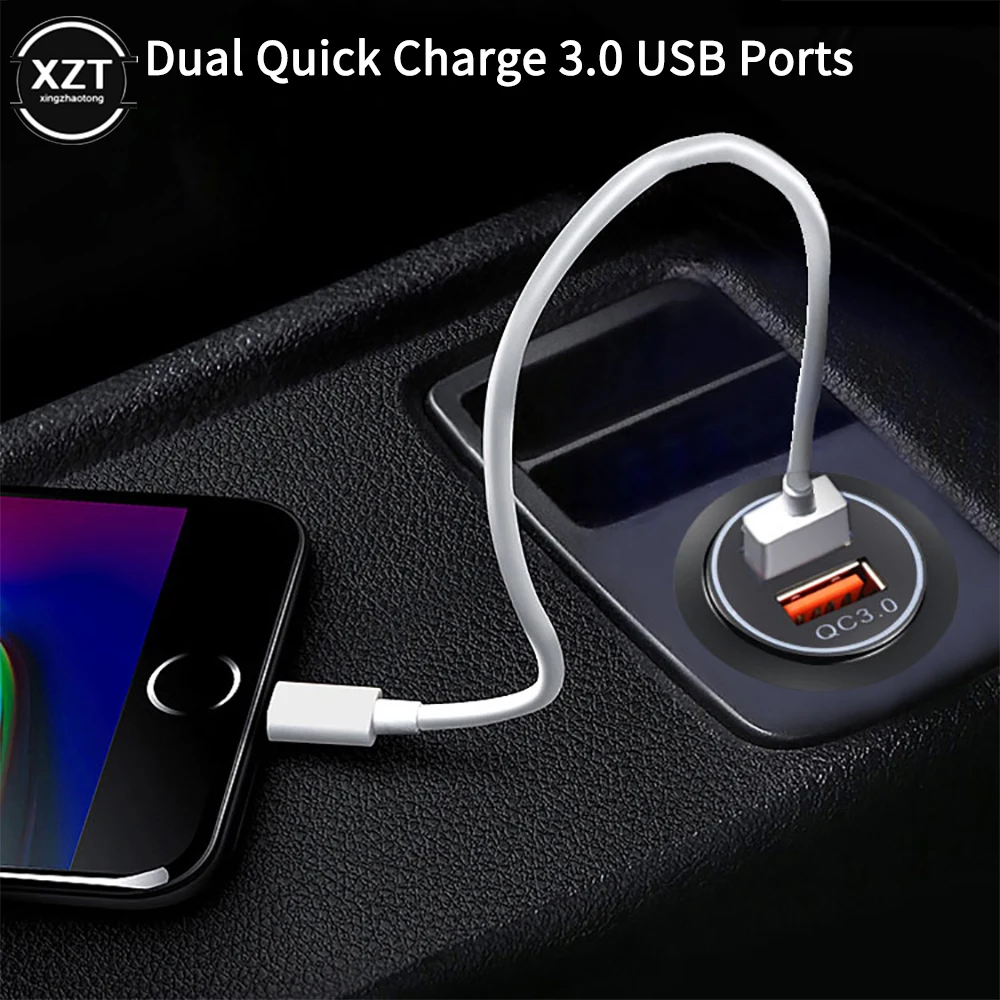 

12/24 В QC3.0 двойной USB-порт для мотоциклетного автомобиля, зарядное устройство, розетка для мобильного телефона, двойное зарядное устройство USB, 2 порта питания, водонепроницаемая розетка