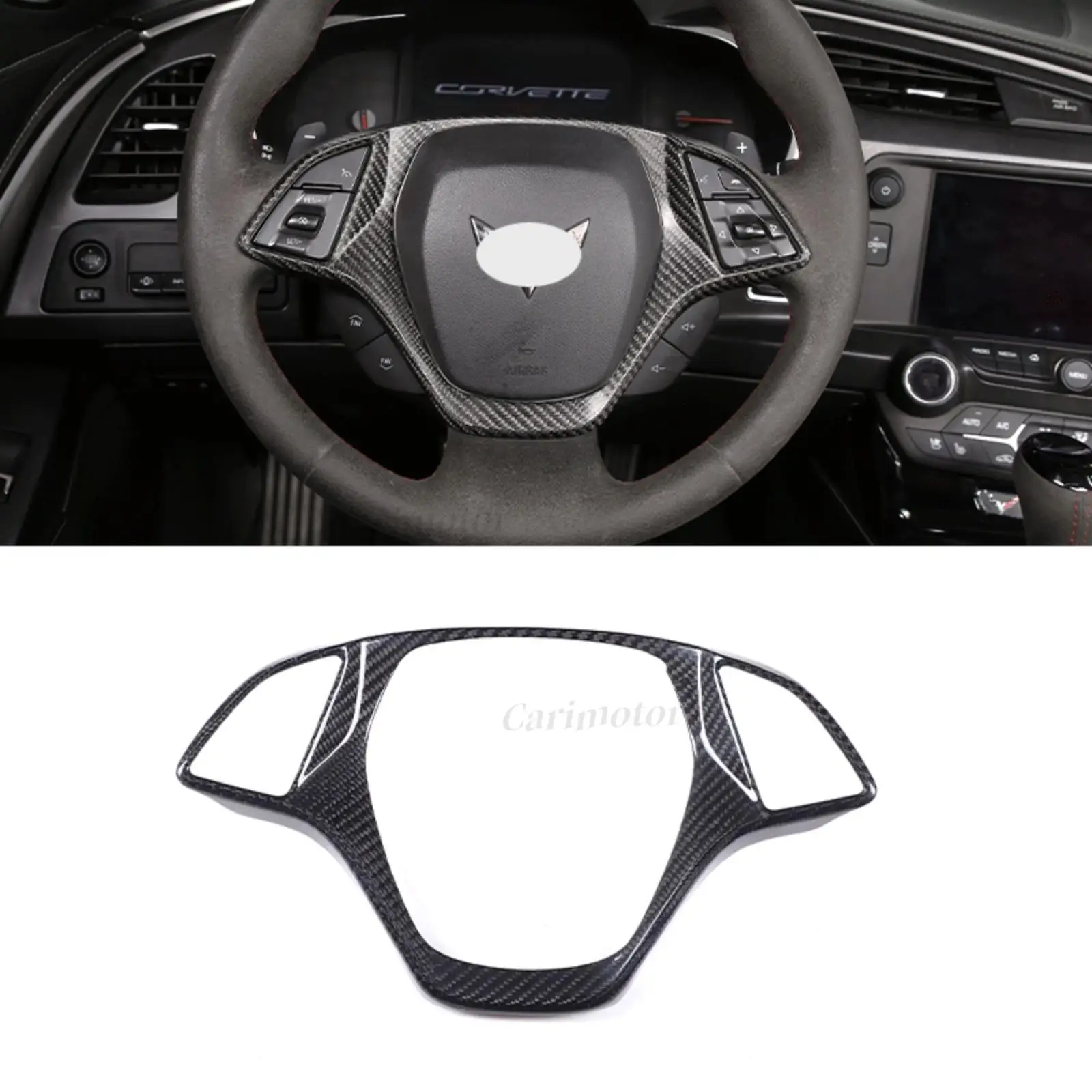 Real Carbon Fiber Interior Steering Wheel Trim Cover Fits Corvette C7 Z06 2014-2019