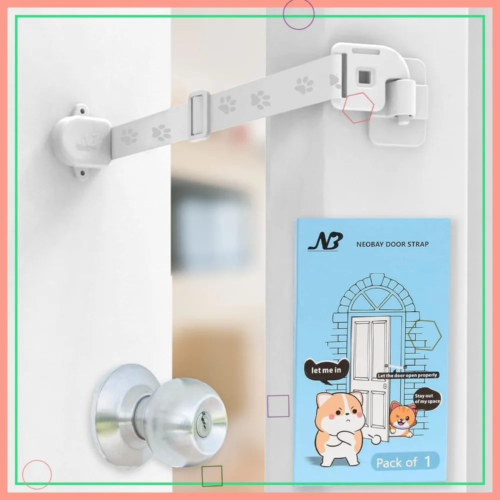 

Adjustable Door Strap and Latch, Damage-Free Cat Door Latch, Keep Large Dog Out of Litter Box, Economical Pet Gate Alternative