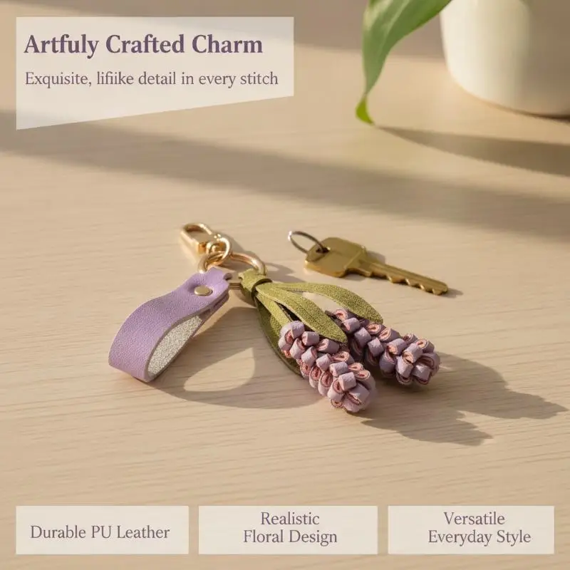 1Pcs Handmade Creative Bag Charm Car Accessory Multi-color PU Leather Flower Pendant Hanger Weave PU Flower Keychain