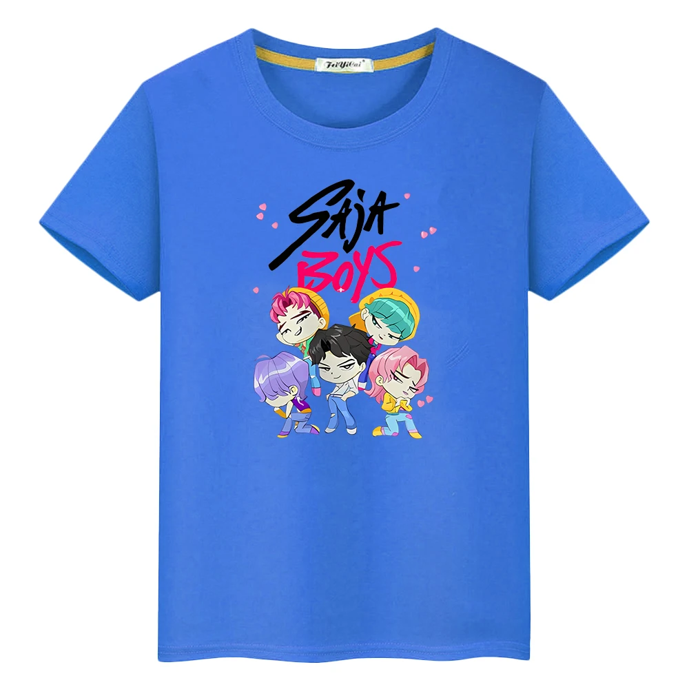 تي شيرت مطبوع للأولاد من Saja للأطفال الأولاد 10 سنوات kpop شيطان الصيادين 100% قطن Kawaii تي شيرت أنيمي قصير لطيف ملابس الفتيات y2k
