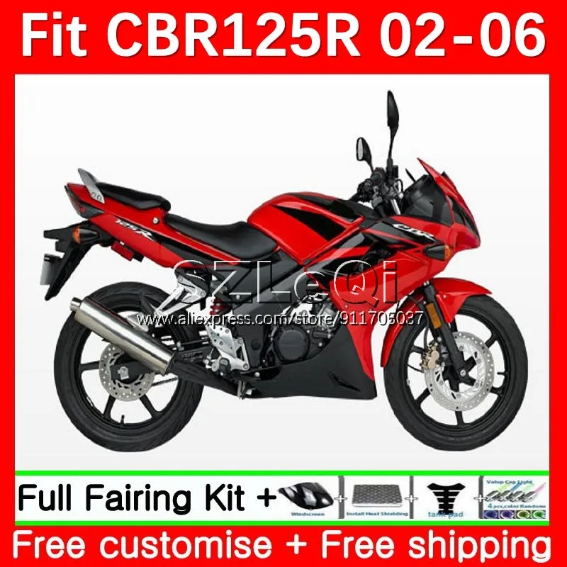 Body Kit For HONDA CBR125R CBR125RR CBR 125CC 125R 02 03 04 05 06 22No.1 CBR-125R 2002 2003 2004 2005 2006 Fairing Red black